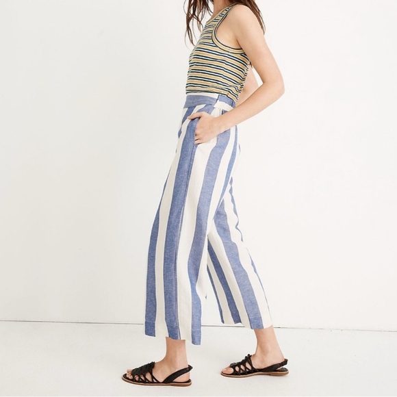 Madewell Huston Pull-On Crop Linen Pants in Stripe - Size Large - Picture 2 of 12